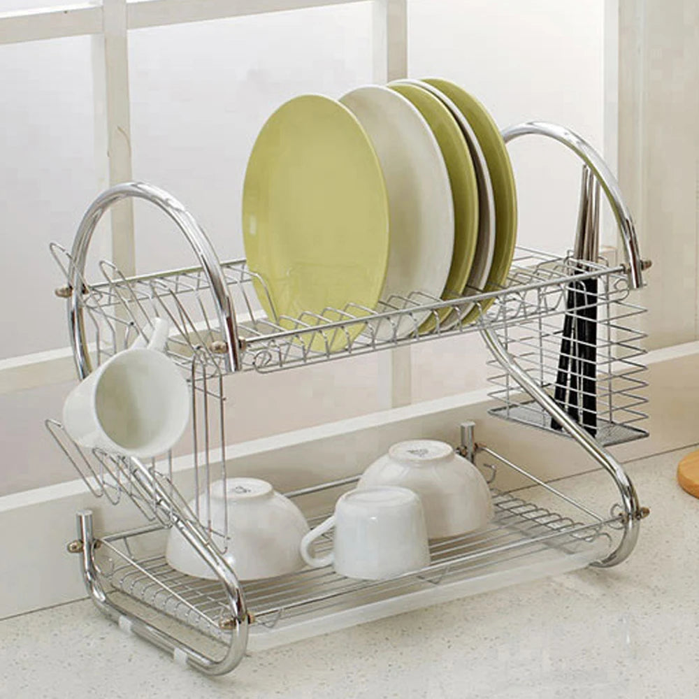 2 Tier Dish Drainers Drying Rack for Kitchen Detachable Large Organizer With Utensil Holde and Extra Drain tray Countertop Dryer