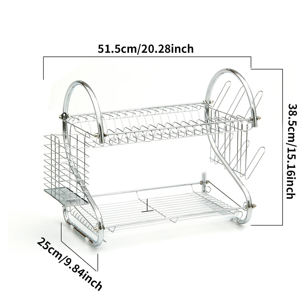2 Tier Dish Drainers Drying Rack for Kitchen Detachable Large Organizer With Utensil Holde and Extra Drain tray Countertop Dryer