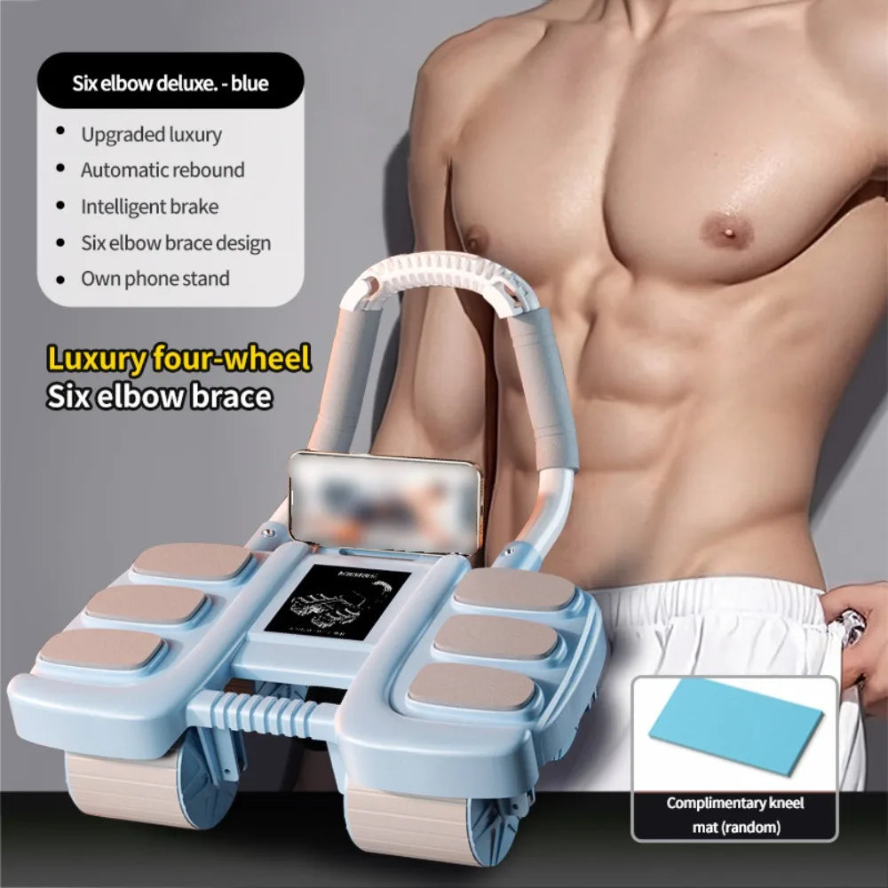 Four-Wheel Abdominal Workout Roller 6/8 Elbow Support Anti-Slip Core Strengthening Trainer Automatic Rebound Multifunctional