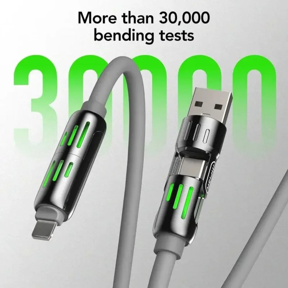USB、Type C, lightning-Max 240W Fast Charging and Data Sync MFISH 4-in-1 Multi-Function USB Charging Cable for 16/15, iPad