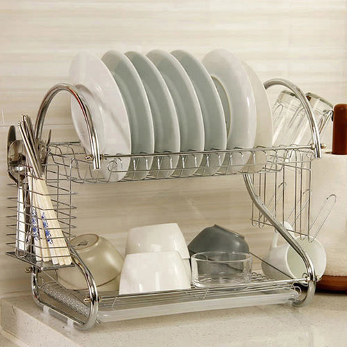 2 Tier Dish Drainers Drying Rack for Kitchen Detachable Large Organizer With Utensil Holde and Extra Drain tray Countertop Dryer