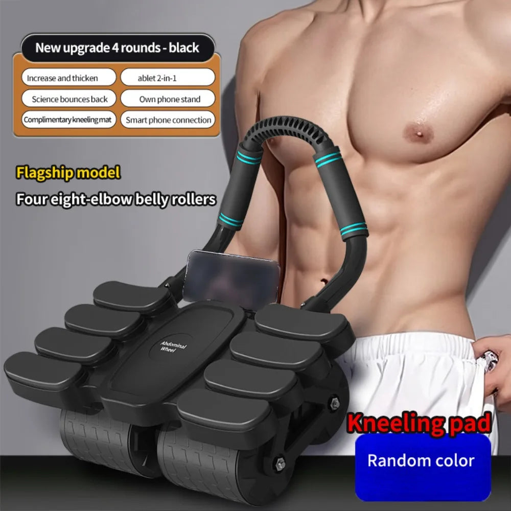 Four-Wheel Abdominal Workout Roller 6/8 Elbow Support Anti-Slip Core Strengthening Trainer Automatic Rebound Multifunctional