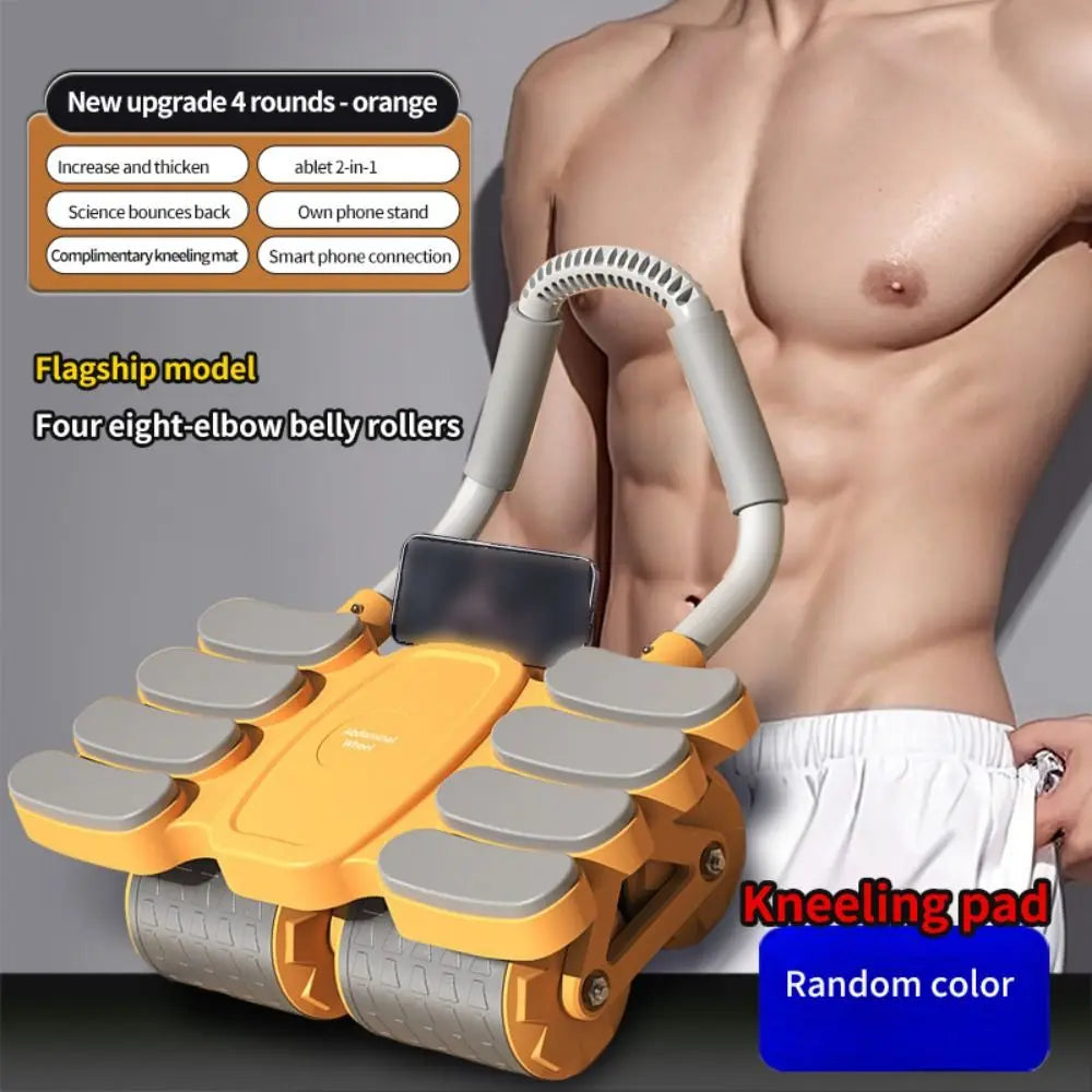 Four-Wheel Abdominal Workout Roller 6/8 Elbow Support Anti-Slip Core Strengthening Trainer Automatic Rebound Multifunctional