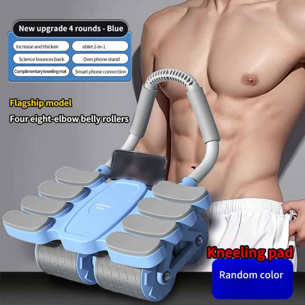 Four-Wheel Abdominal Workout Roller 6/8 Elbow Support Anti-Slip Core Strengthening Trainer Automatic Rebound Multifunctional