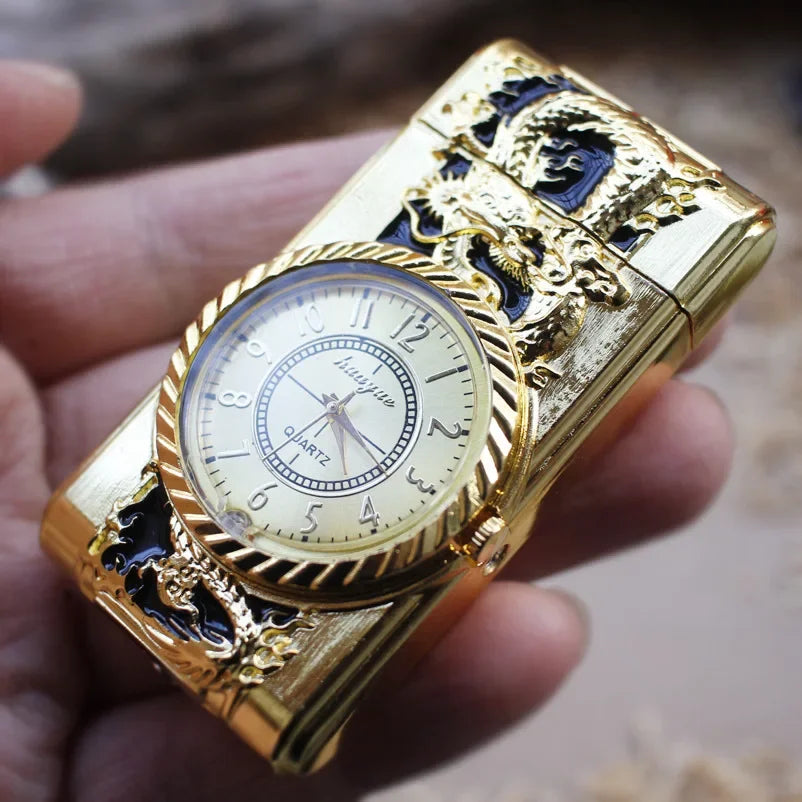 Gecko Shape Quartz Clock Lighter, Compact Gas Lighter, Butane Jet Torch, Cigarette Cigar, Direct Fire Lighter, Men's Gift