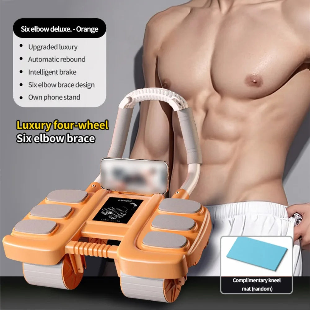 Four-Wheel Abdominal Workout Roller 6/8 Elbow Support Anti-Slip Core Strengthening Trainer Automatic Rebound Multifunctional