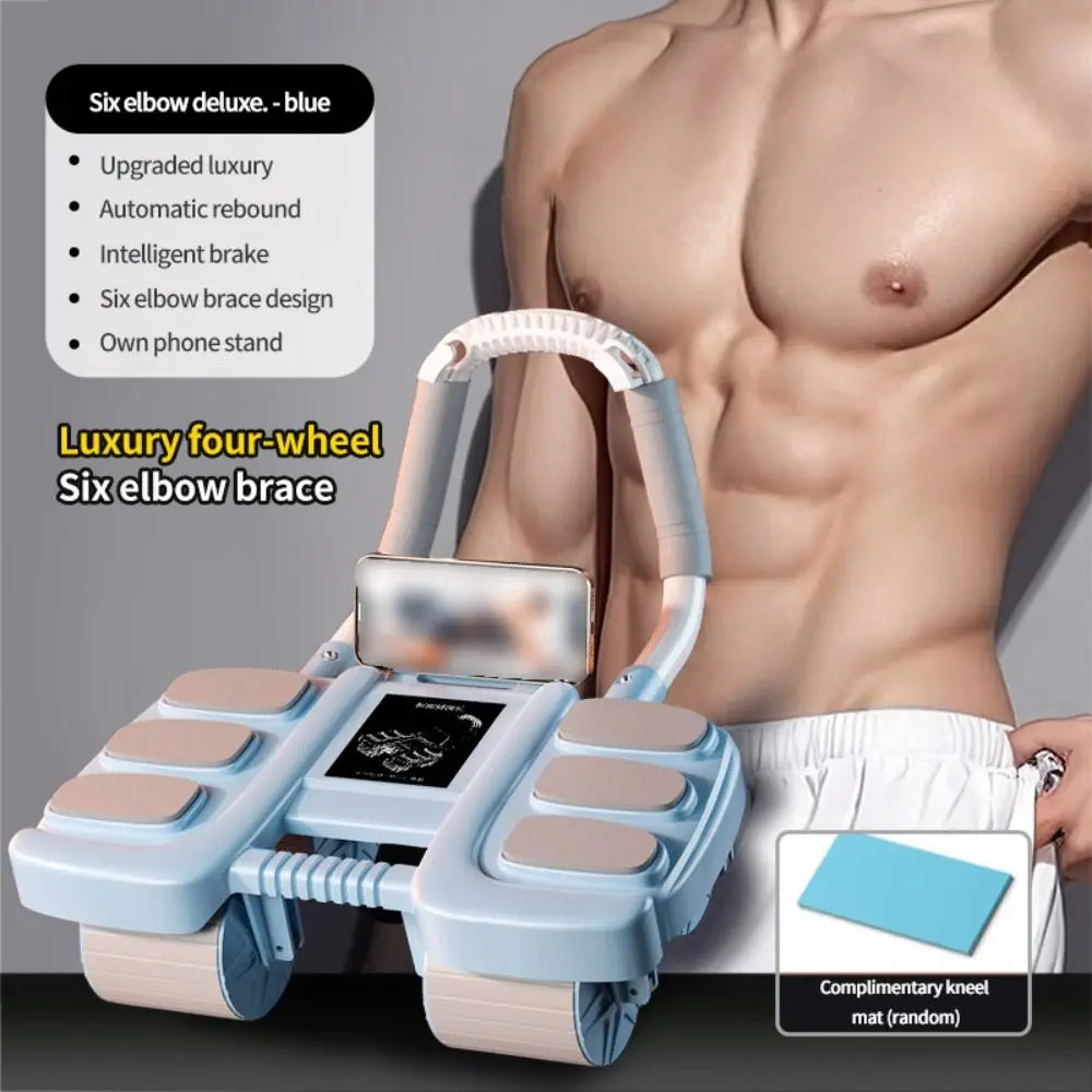 Four-Wheel Abdominal Workout Roller 6/8 Elbow Support Anti-Slip Core Strengthening Trainer Automatic Rebound Multifunctional